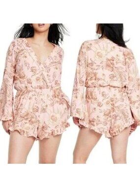 Aguabendita Target Romper XXL Pink Floral Ruffle Shorts Pockets Boho Peasant